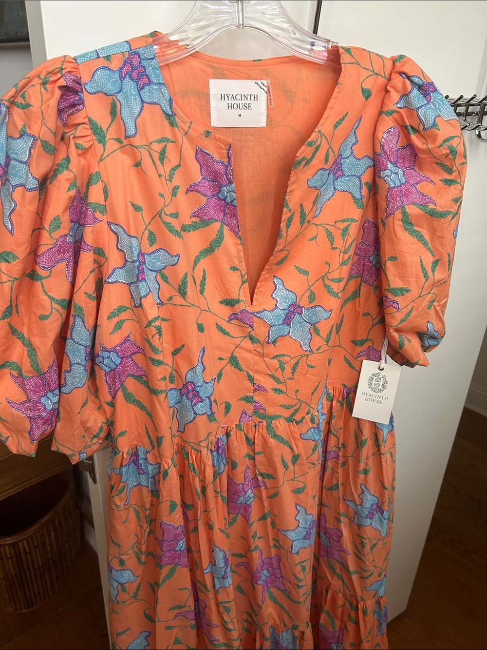 Tuckernuck Orange Floral V-Neck Maxi Dress with Blue & Purple Blooms